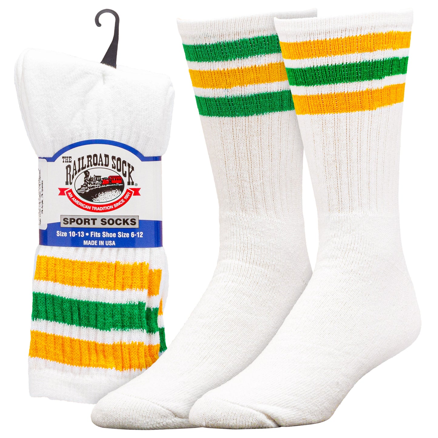 Team Spirit Striped Crew Socks (2pr) - Yellow/Green