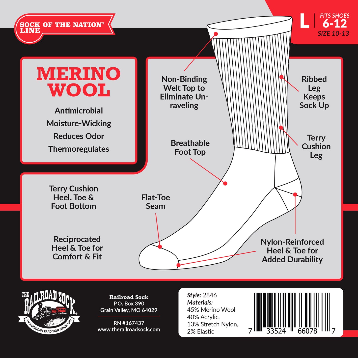 Men's Merino Wool Crew Socks (6pr)