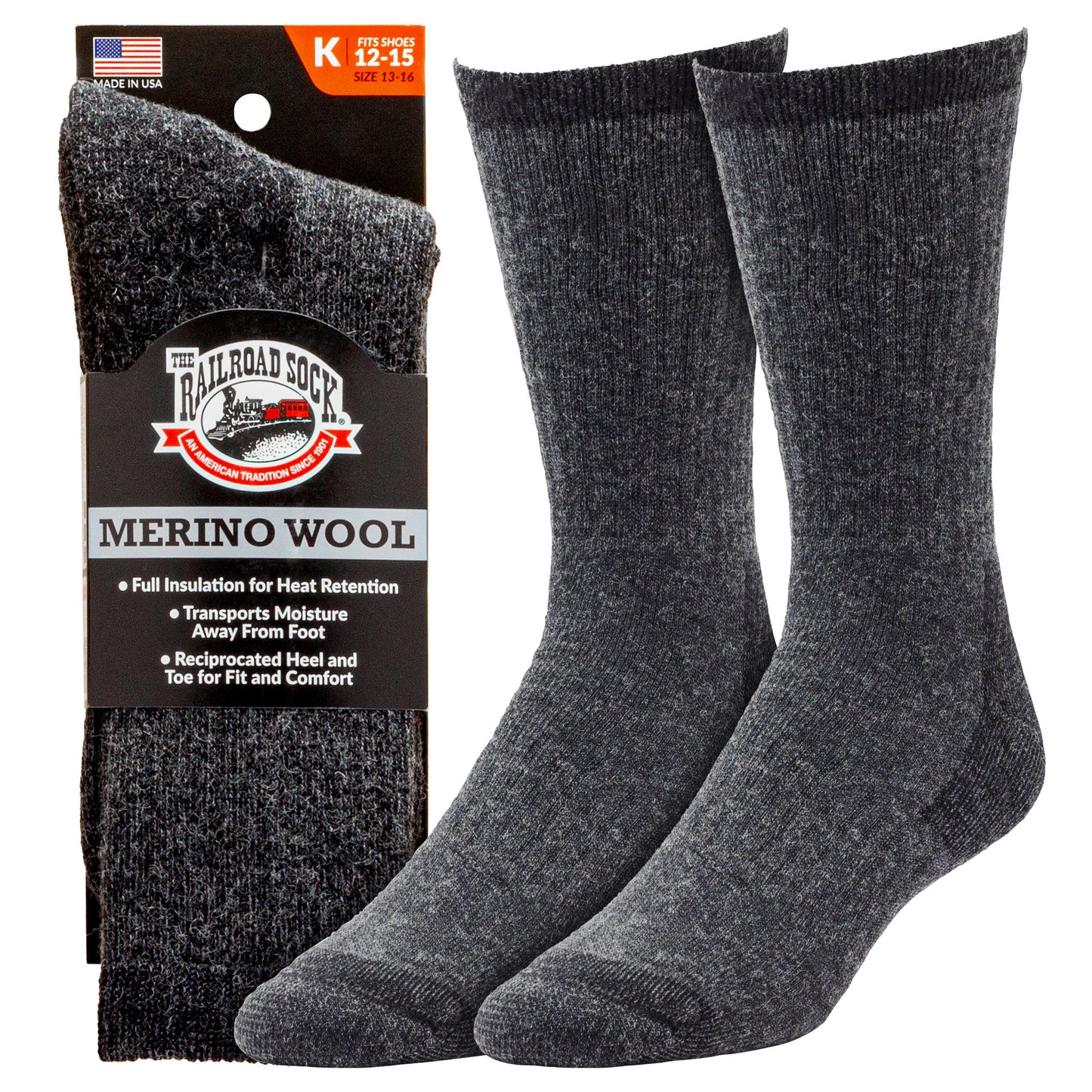 King Size Merino Wool Crew Socks (1pr)