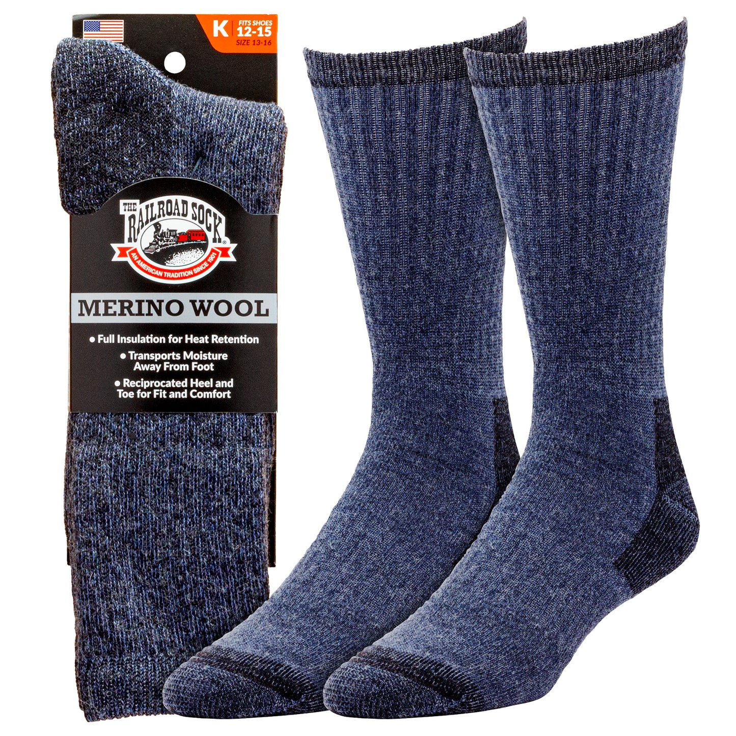 King Size Merino Wool Crew Socks (1pr)