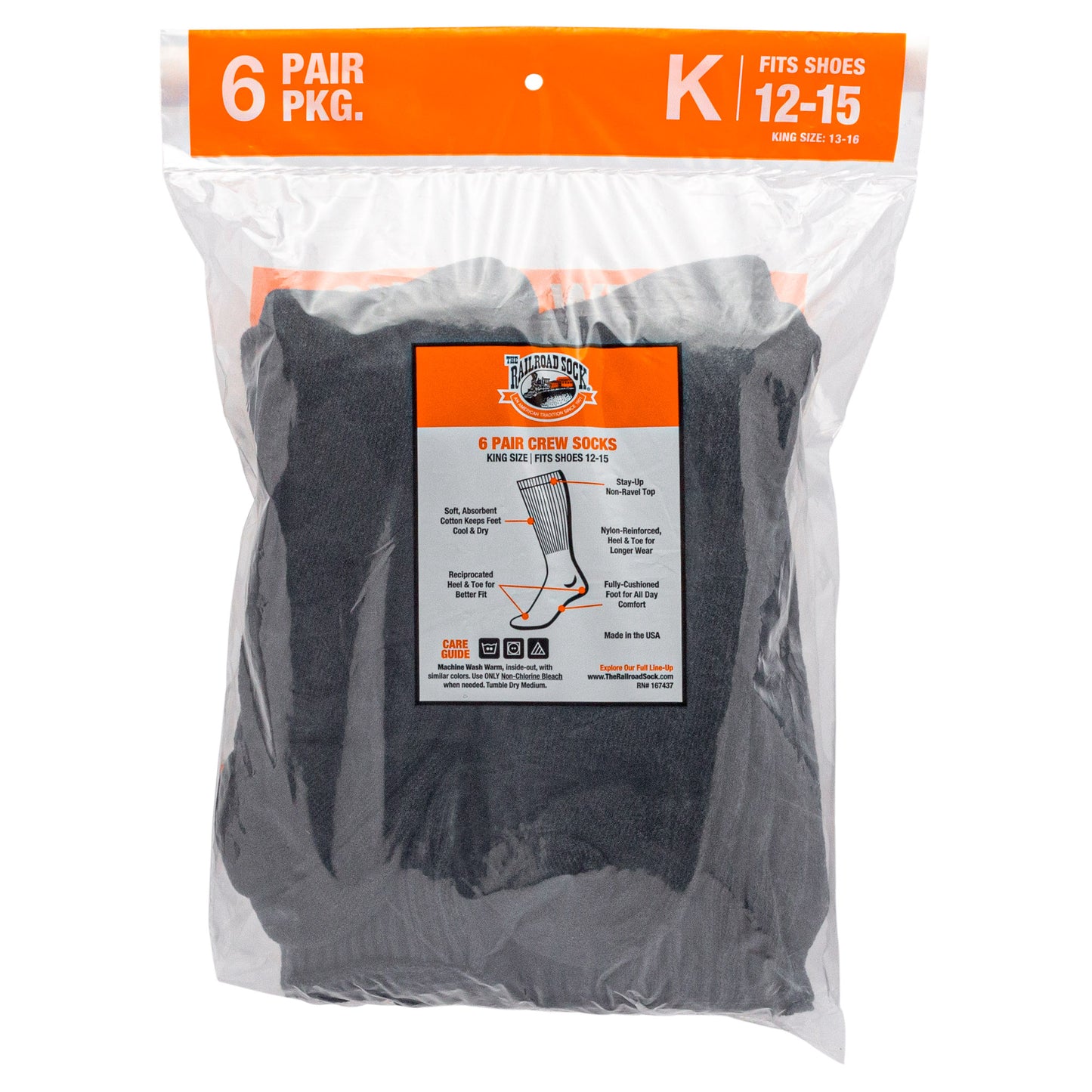 King Size Crew Socks (6pr Bag)