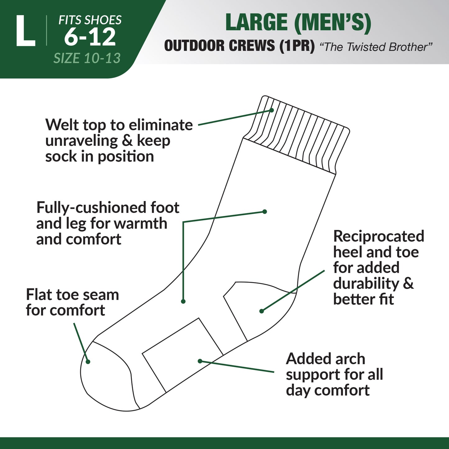 "The Twisted Brother" Outdoor Crew Socks (1pr)