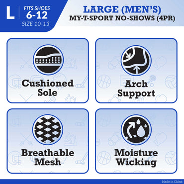 My-T-Sport Men's No Show Socks (4pr)