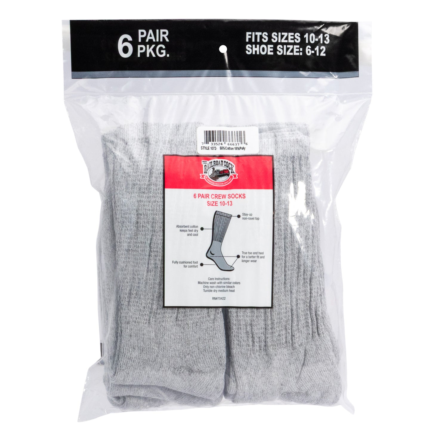Men's Cotton Crew Socks (6pr Bag)