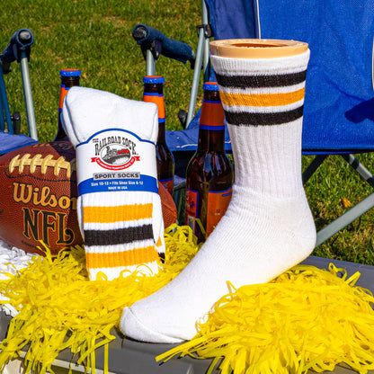 Team Spirit Striped Crew Socks (2pr) - Black/Gold