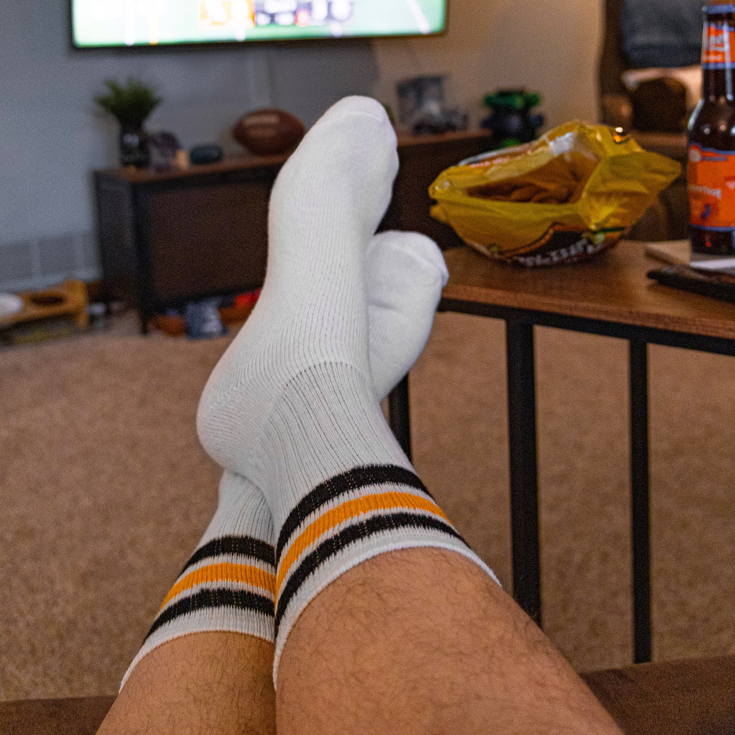 Team Spirit Striped Crew Socks (2pr) - Black/Gold