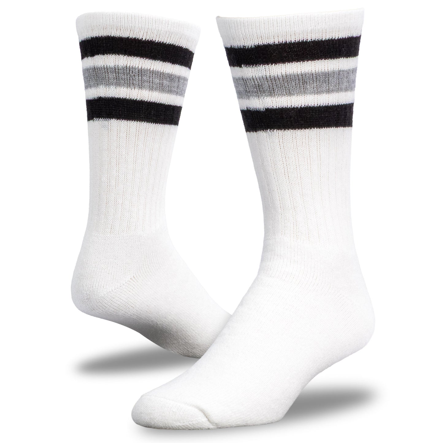 Team Spirit Striped Crew Socks (2pr) - Black/Silver