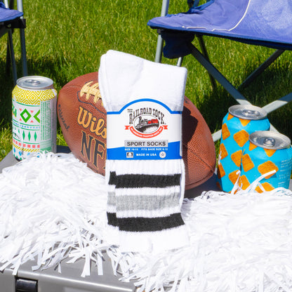 Team Spirit Striped Crew Socks (2pr) - Black/Silver
