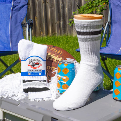 Team Spirit Striped Crew Socks (2pr) - Black/Silver
