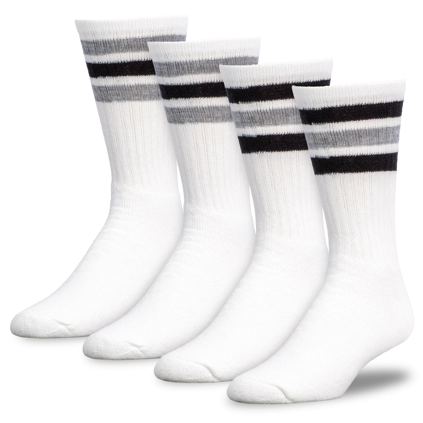 Team Spirit Striped Crew Socks (2pr) - Black/Silver