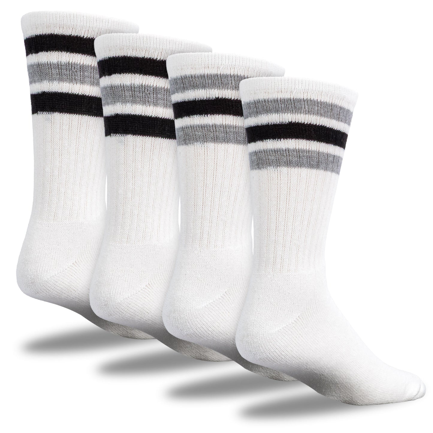 Team Spirit Striped Crew Socks (2pr) - Black/Silver