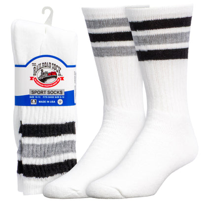 Team Spirit Striped Crew Socks (2pr) - Black/Silver