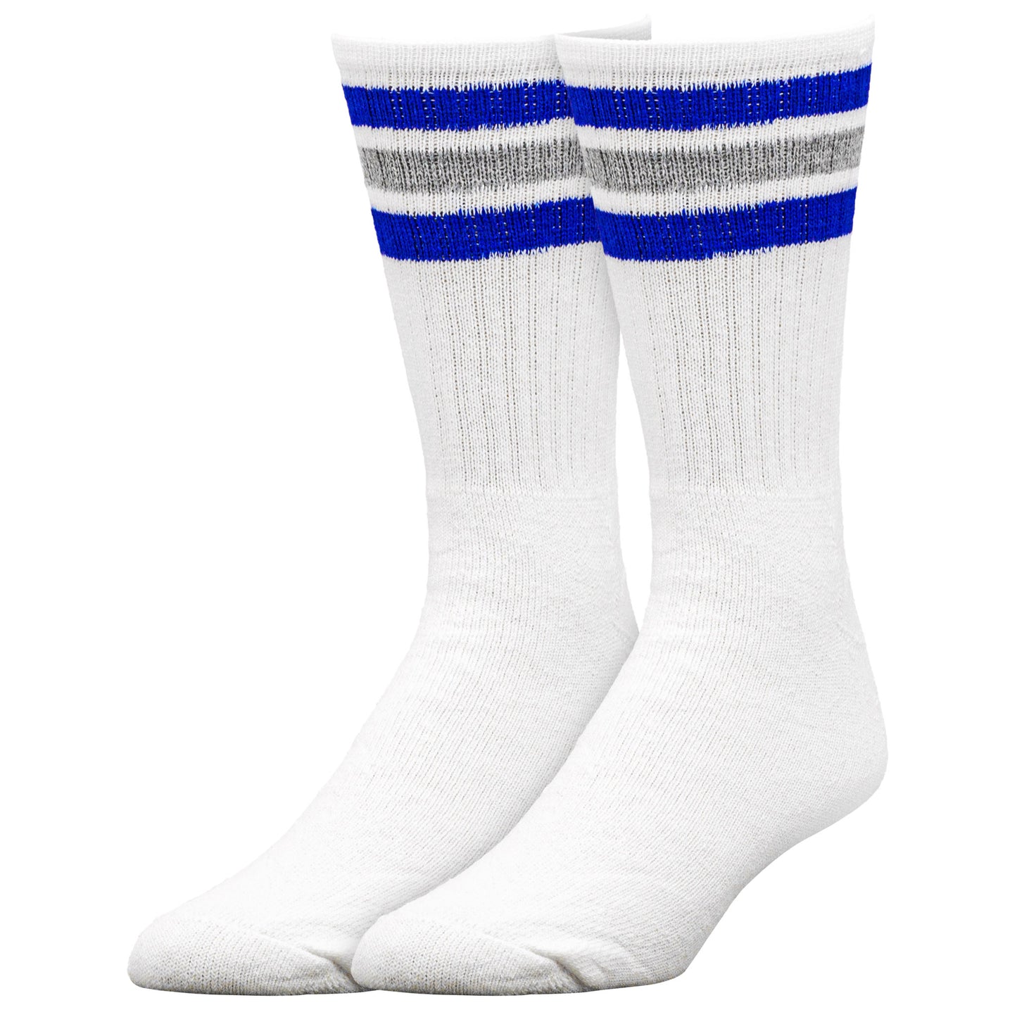 Team Spirit Striped Crew Socks (2pr) - Blue/Silver