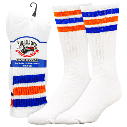 Team Spirit Striped Crew Socks (2pr) - Orange/Blue
