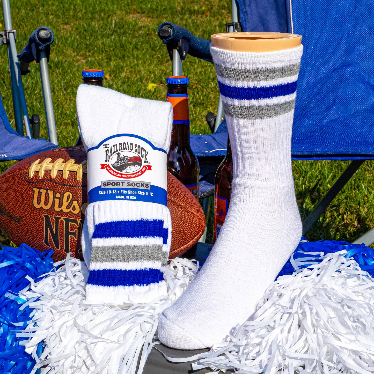 Team Spirit Striped Crew Socks (2pr) - Blue/Silver