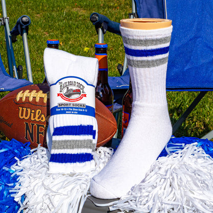 Team Spirit Striped Crew Socks (2pr) - Blue/Silver