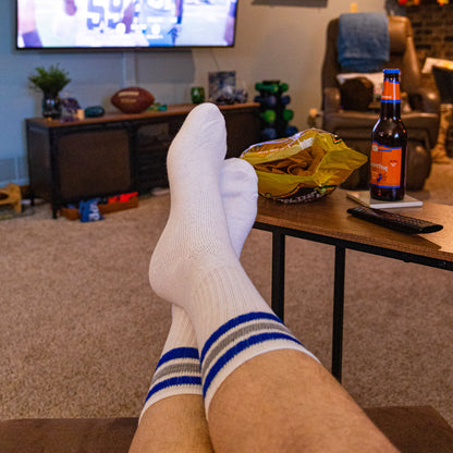Team Spirit Striped Crew Socks (2pr) - Blue/Silver