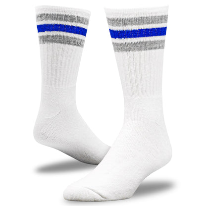 Team Spirit Striped Crew Socks (2pr) - Blue/Silver