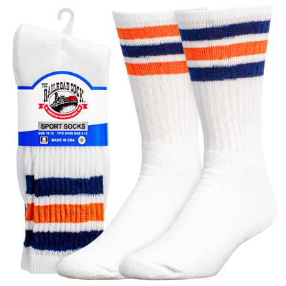 Team Spirit Striped Crew Socks (2pr) - Midnight Blue/Orange