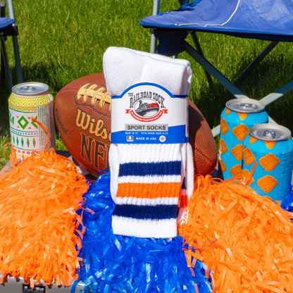 Team Spirit Striped Crew Socks (2pr) - Midnight Blue/Orange