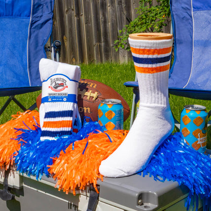 Team Spirit Striped Crew Socks (2pr) - Midnight Blue/Orange