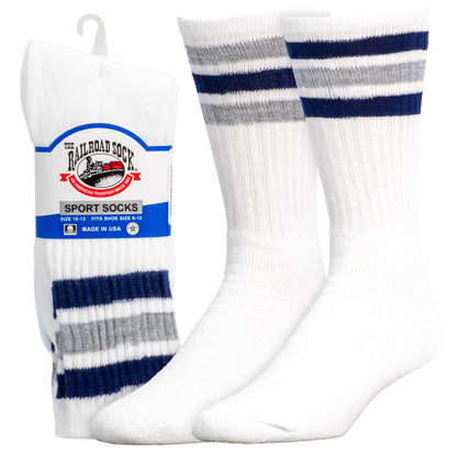 Team Spirit Striped Crew Socks (2pr) - Midnight Blue/Silver