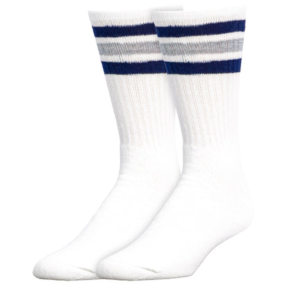 Team Spirit Striped Crew Socks (2pr) - Midnight Blue/Silver