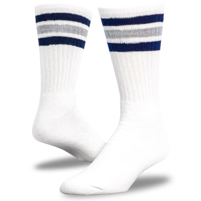 Team Spirit Striped Crew Socks (2pr) - Midnight Blue/Silver
