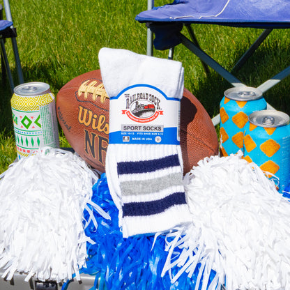Team Spirit Striped Crew Socks (2pr) - Midnight Blue/Silver