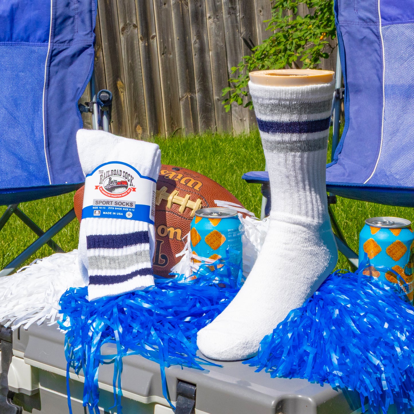 Team Spirit Striped Crew Socks (2pr) - Midnight Blue/Silver