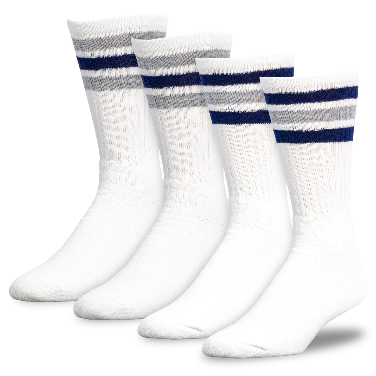 Team Spirit Striped Crew Socks (2pr) - Midnight Blue/Silver