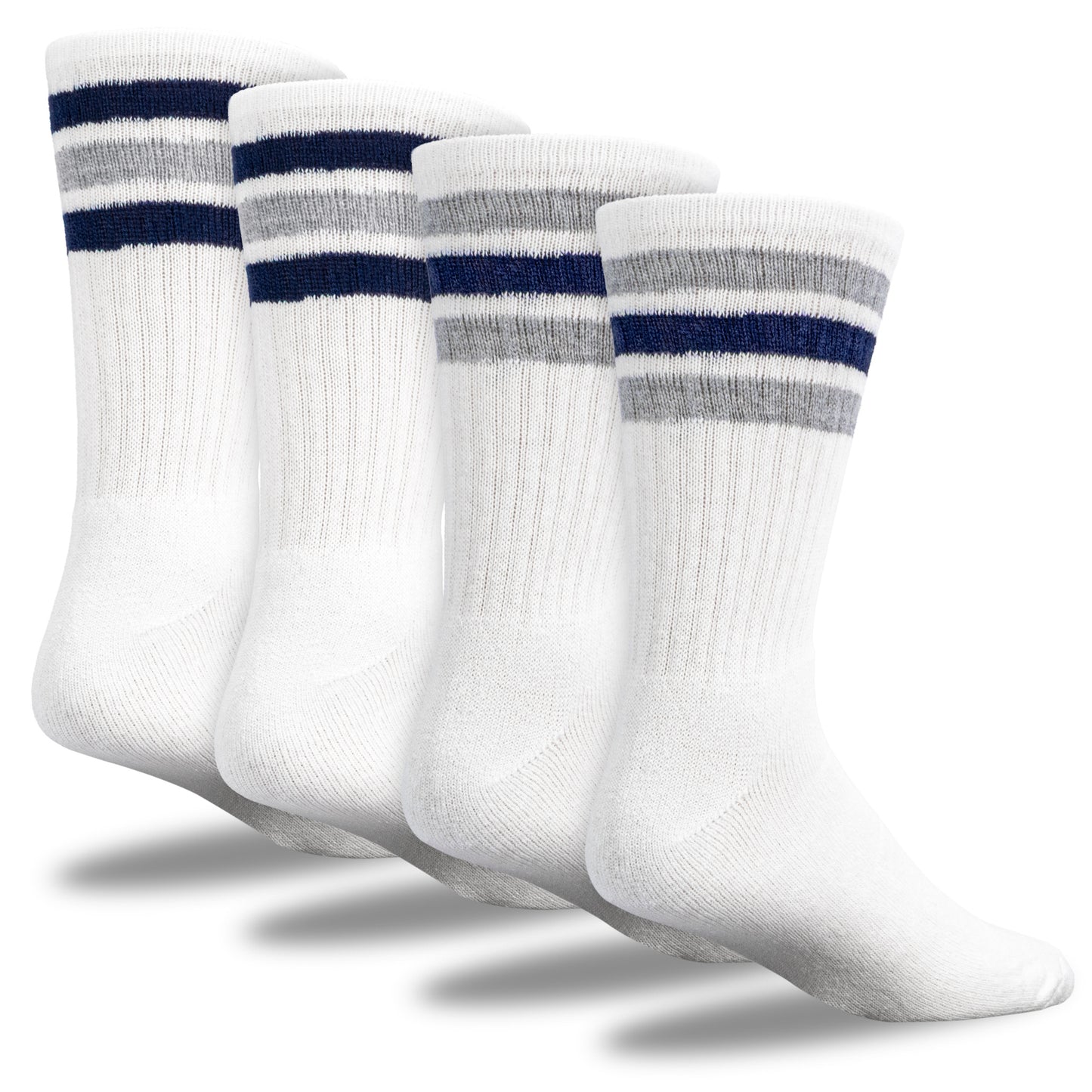 Team Spirit Striped Crew Socks (2pr) - Midnight Blue/Silver