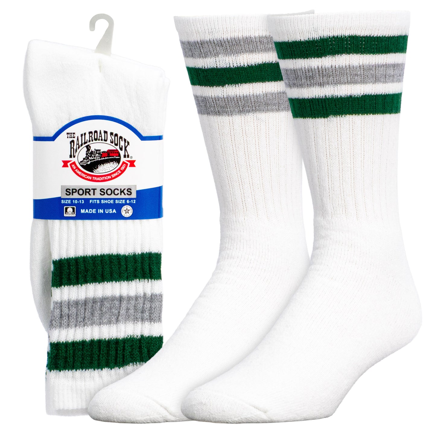 Team Spirit Striped Crew Socks (2pr) - Midnight Green/Silver