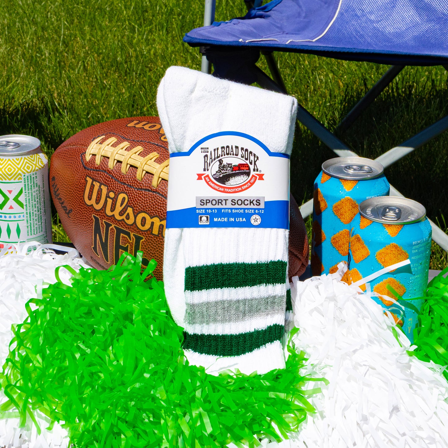 Team Spirit Striped Crew Socks (2pr) - Midnight Green/Silver