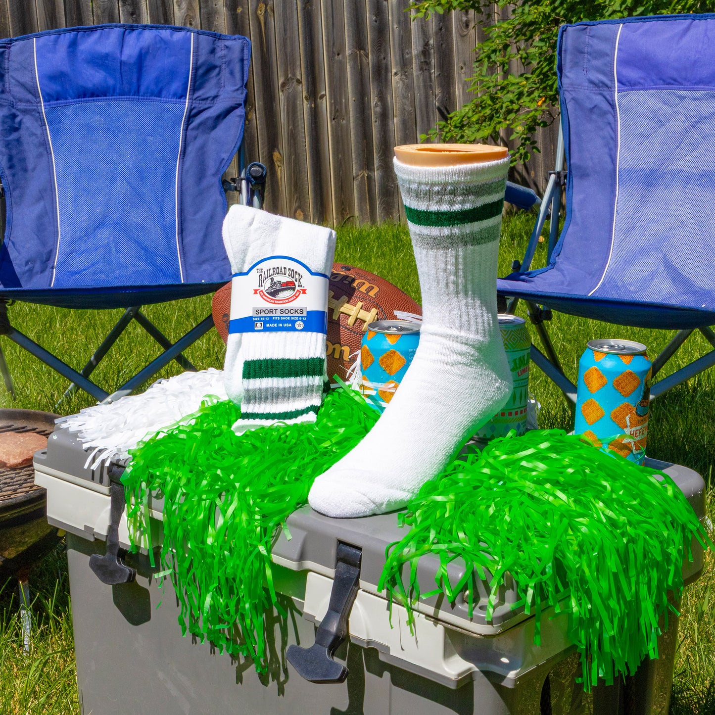 Team Spirit Striped Crew Socks (2pr) - Midnight Green/Silver