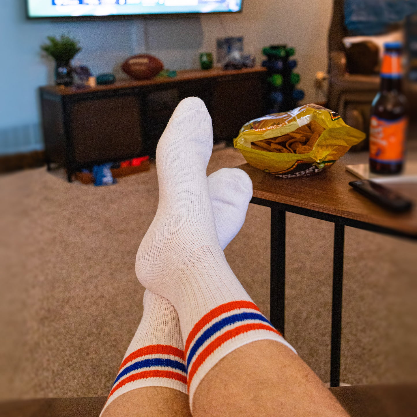 Team Spirit Striped Crew Socks (2pr) - Orange/Blue