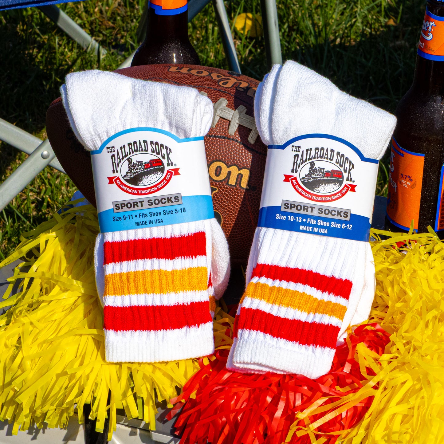 Team Spirit Striped Crew Socks (2pr) - Red/Gold