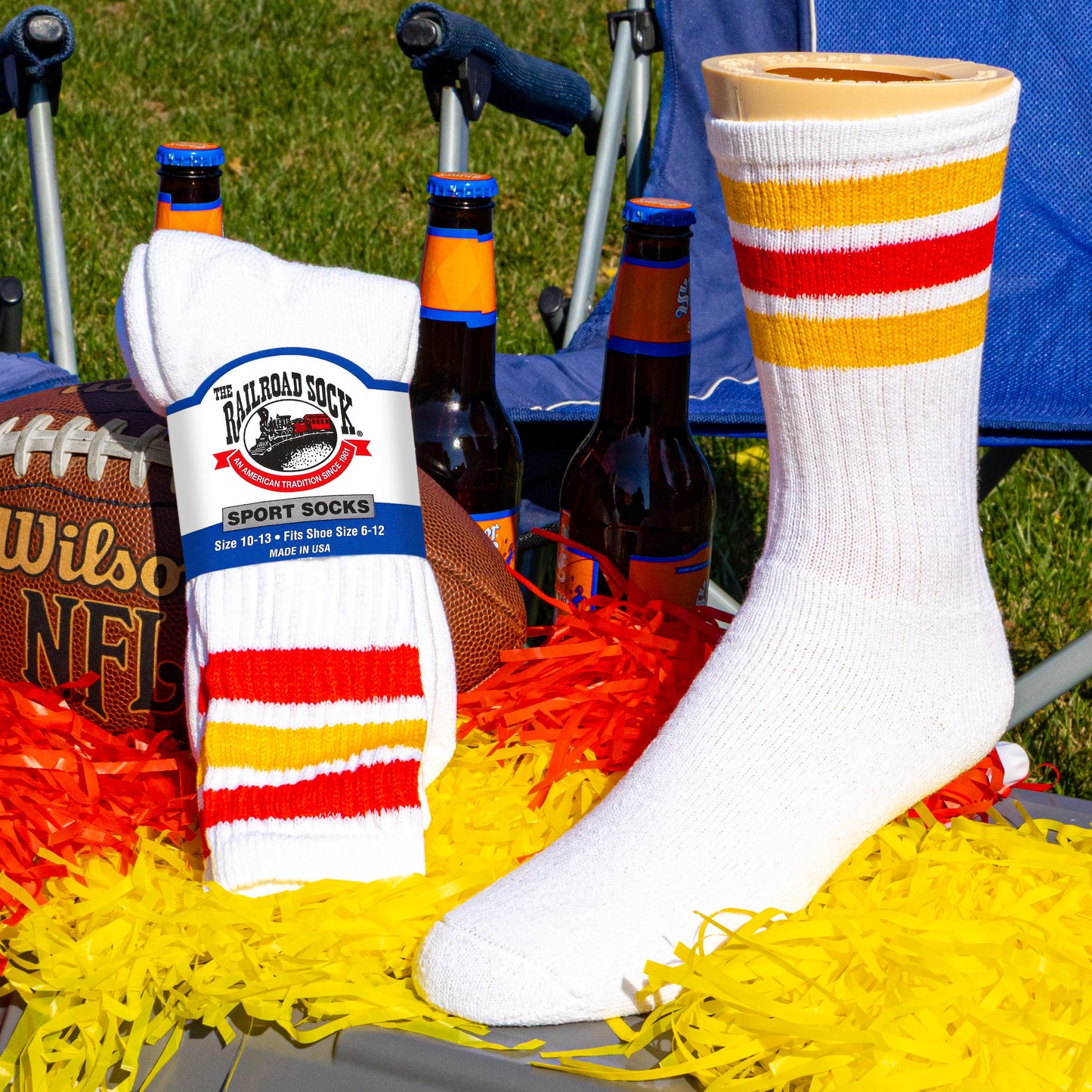 Team Spirit Striped Crew Socks (2pr) - Red/Gold