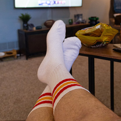 Team Spirit Striped Crew Socks (2pr) - Red/Gold