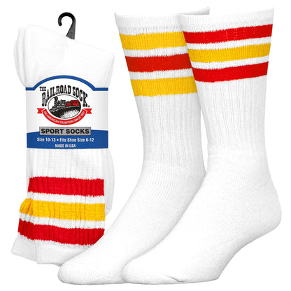Team Spirit Striped Crew Socks (2pr) - Red/Gold