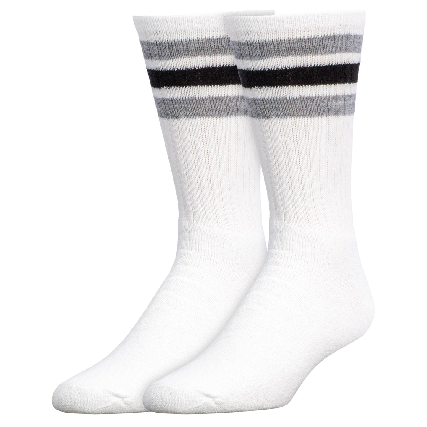 Team Spirit Striped Crew Socks (2pr) - Black/Silver