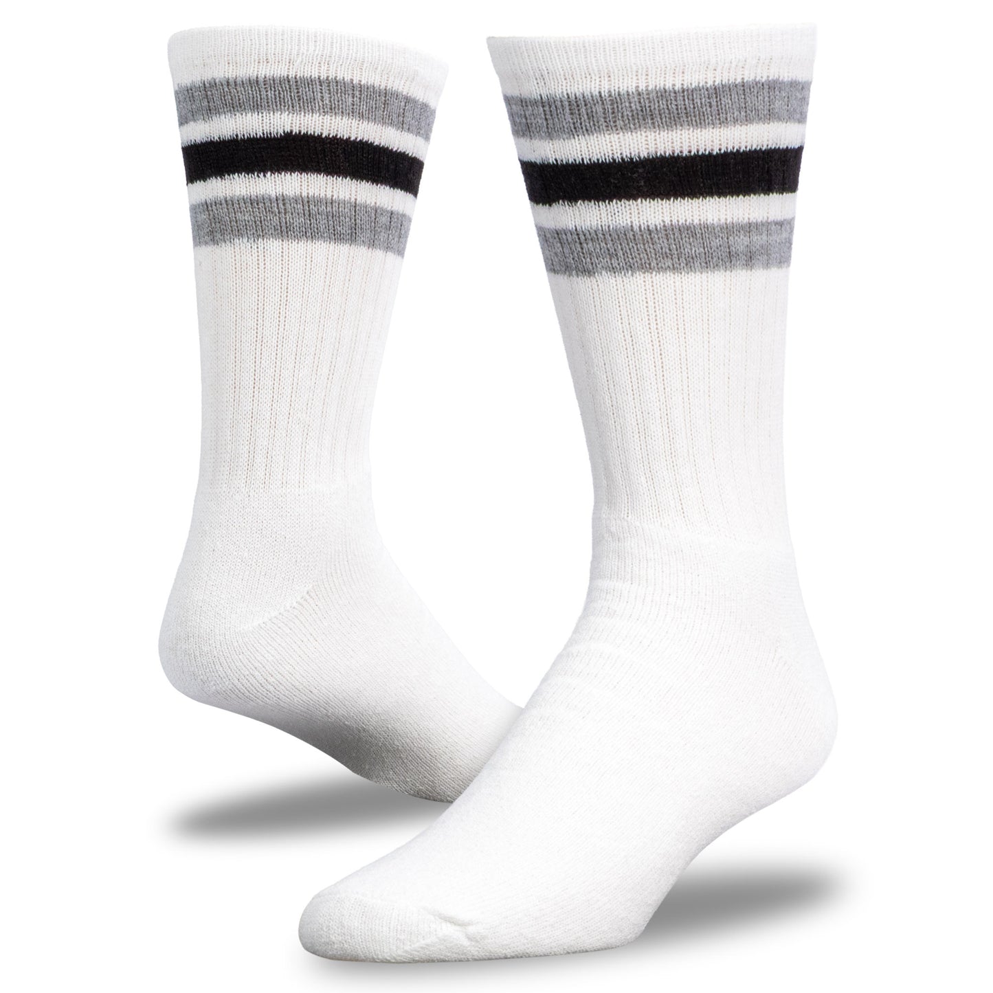 Team Spirit Striped Crew Socks (2pr) - Black/Silver