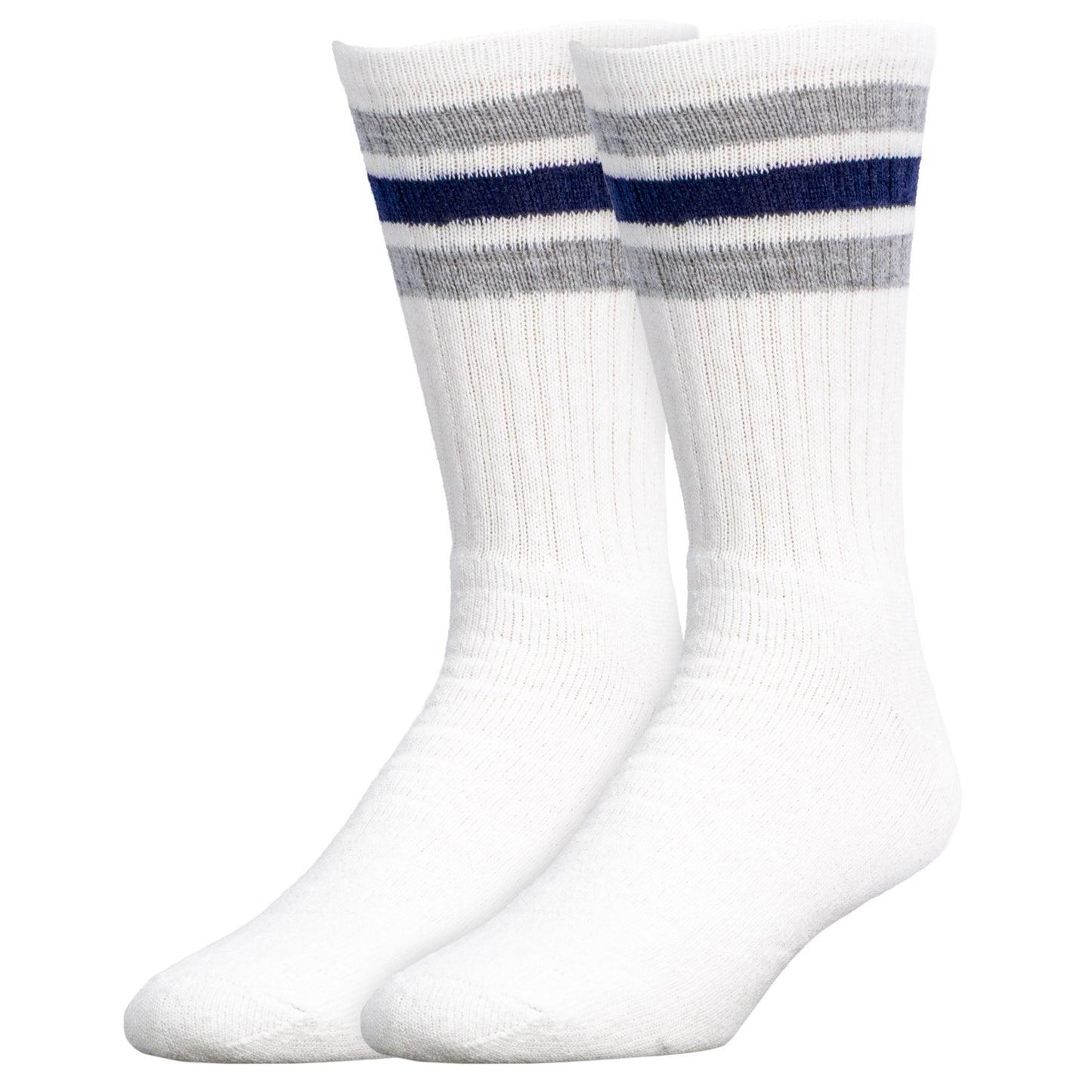 Team Spirit Striped Crew Socks (2pr) - Midnight Blue/Silver