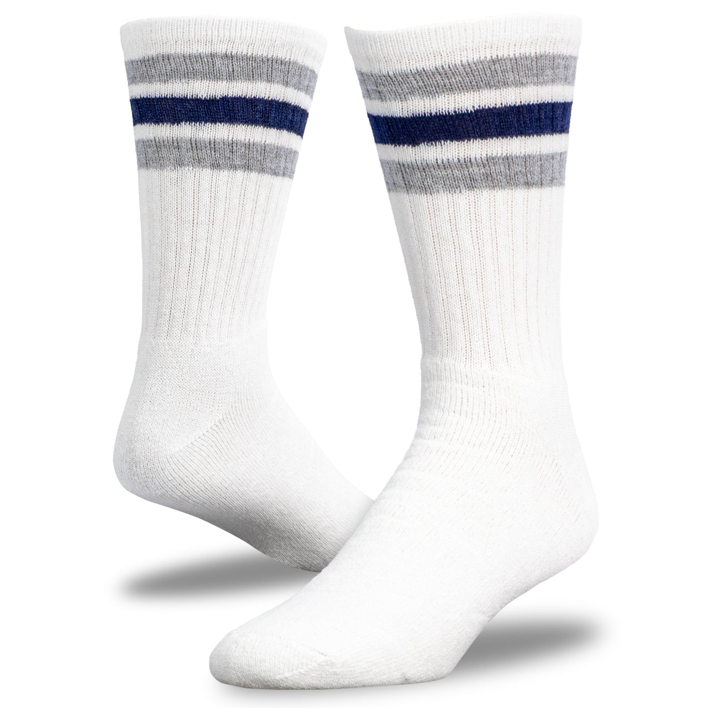 Team Spirit Striped Crew Socks (2pr) - Midnight Blue/Silver