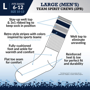 Team Spirit Striped Crew Socks (2pr) - Midnight Blue/Orange