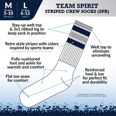 Team Spirit Striped Crew Socks (2pr) - Red/Gold