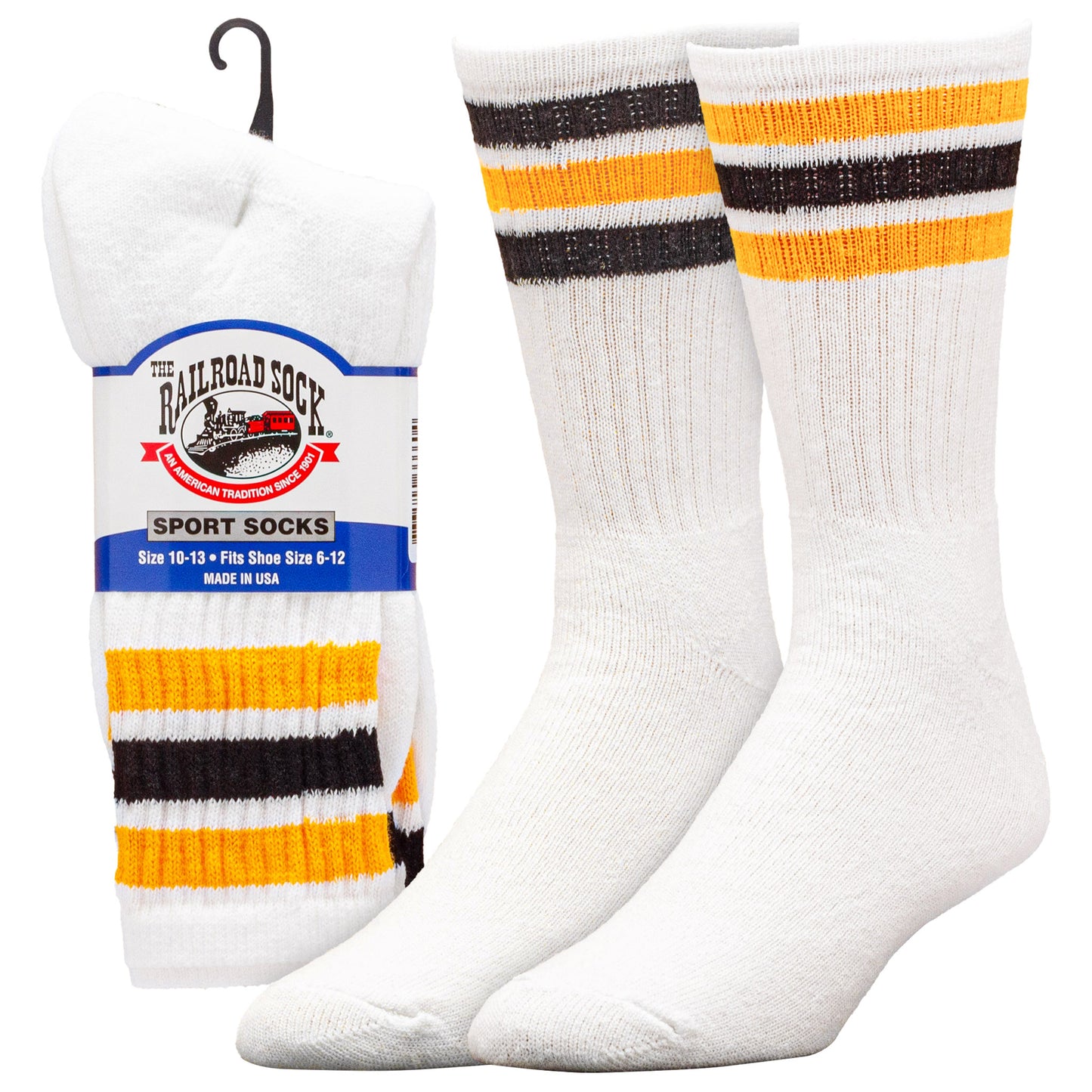 Team Spirit Striped Crew Socks (2pr) - Black/Gold