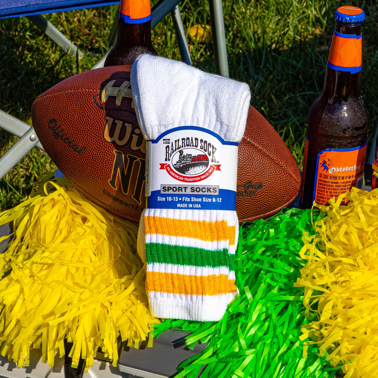 Team Spirit Striped Crew Socks (2pr) - Yellow/Green