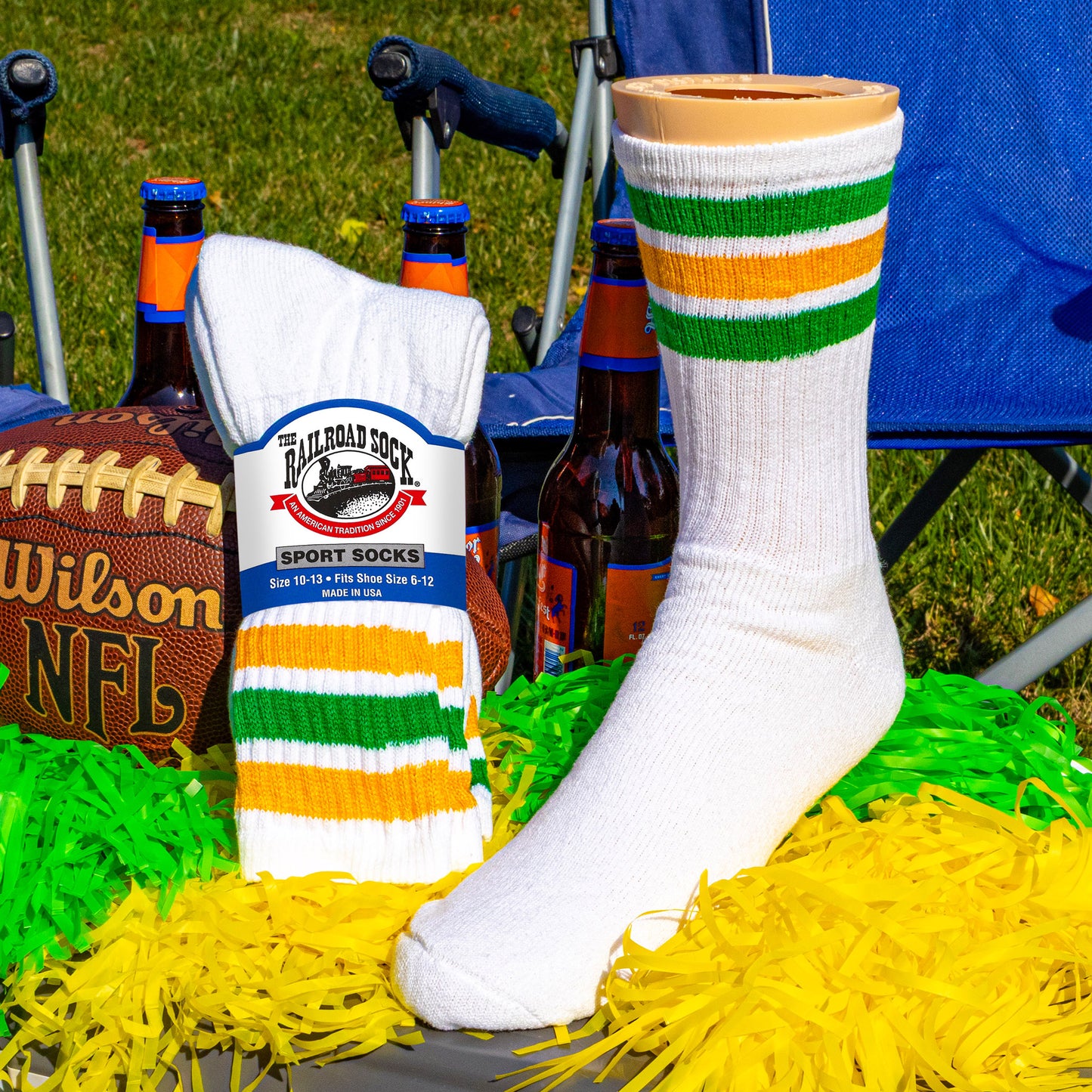 Team Spirit Striped Crew Socks (2pr) - Yellow/Green