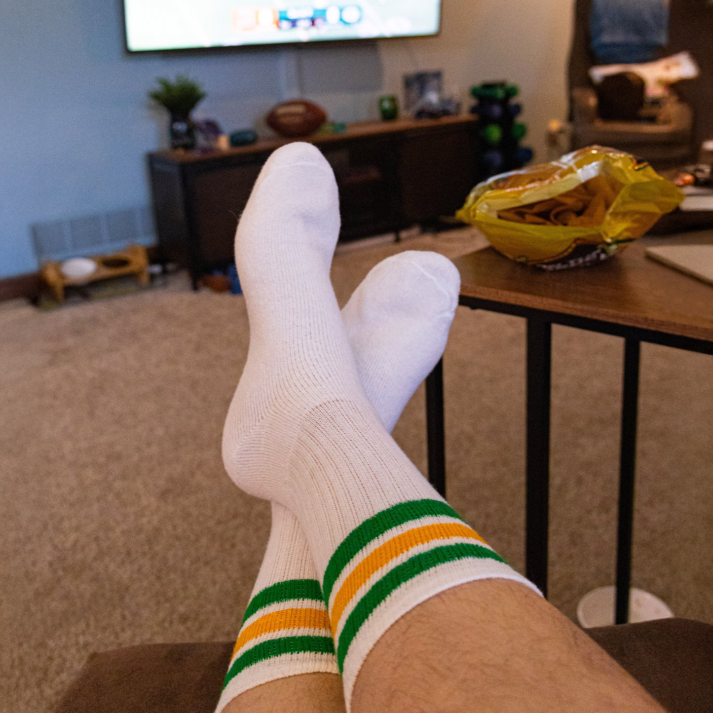 Team Spirit Striped Crew Socks (2pr) - Yellow/Green